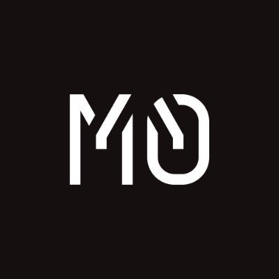 M^0 logo on black background