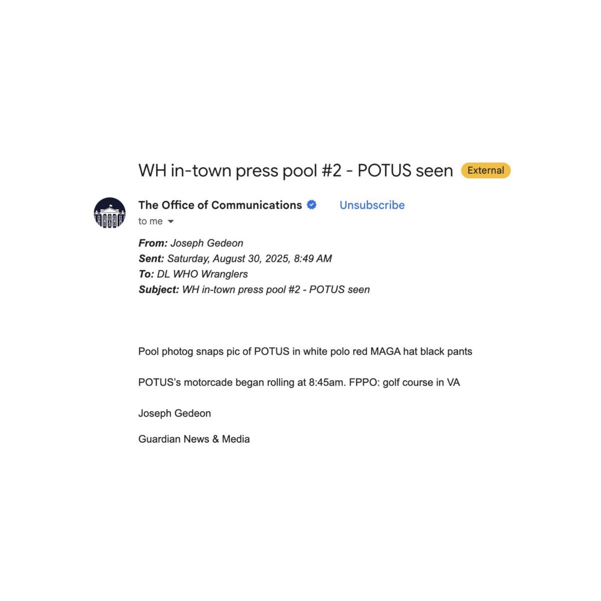 President Trump has been spotted today as he heads to a golf course in Virginia