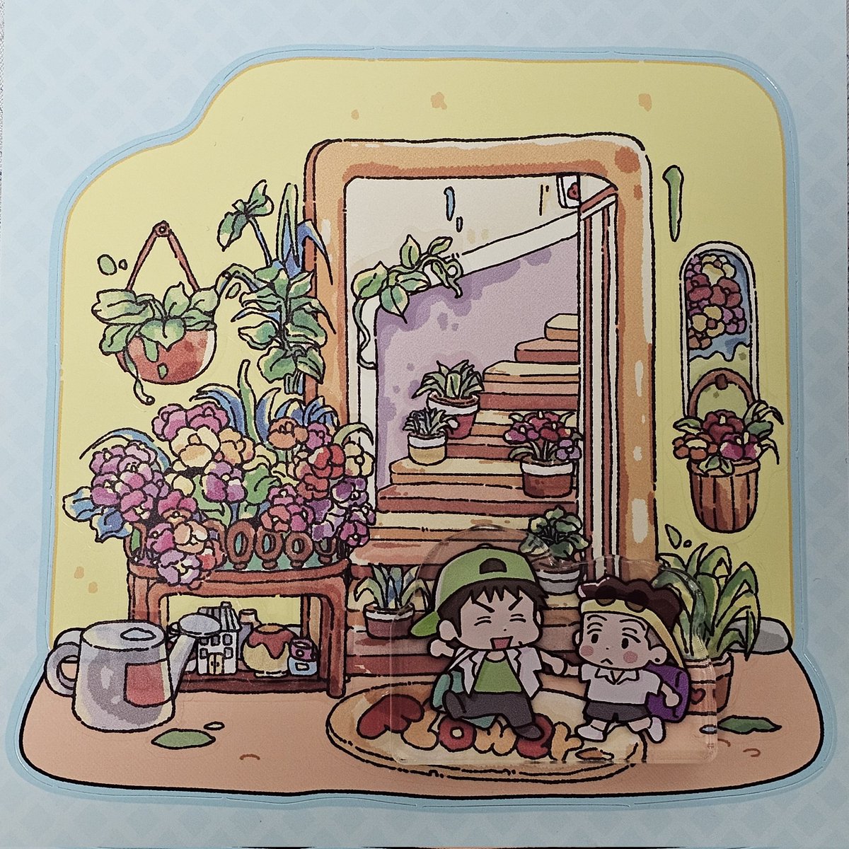 중국 스티커판(?)의 재발견.. 너무너무 귀엽죠🥹💖 스티커판을 배경으로 아크릴 굿즈 찍으니깐 넘 귀여워요 멜님의 태대 아크릴들이랑 넘 잘 어울려💜💚