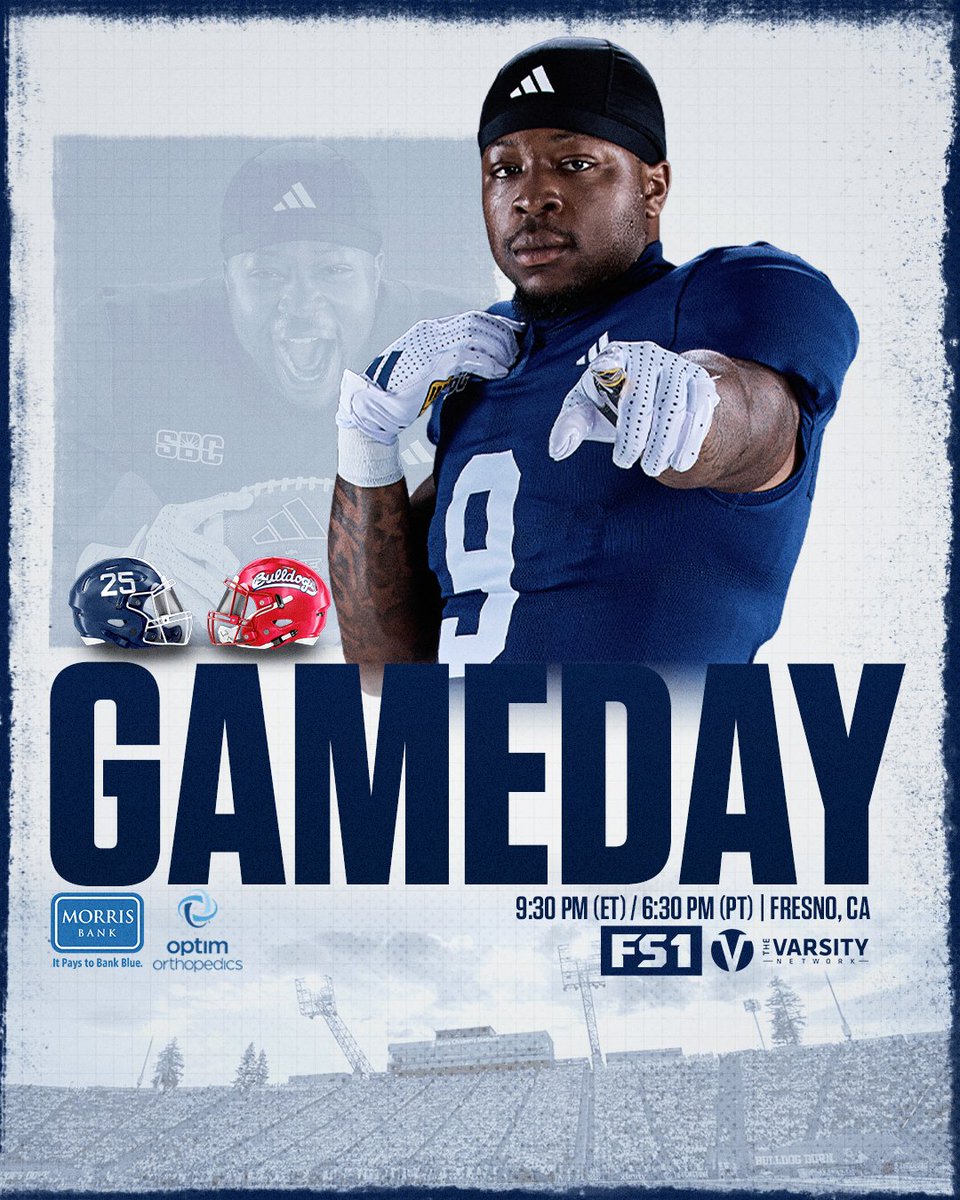 𝗙𝗜𝗡𝗔𝗟𝗟𝗬.

🆚 Fresno State
📍 Fresno, CA
⏰ 9:30 p.m. ET/6:30 p.m. CT
📺 <a href="/FS1/">FS1</a>
📻 GSEagles.com/Listen
📊 GSEagles.com/FBStats

#HailSouthern