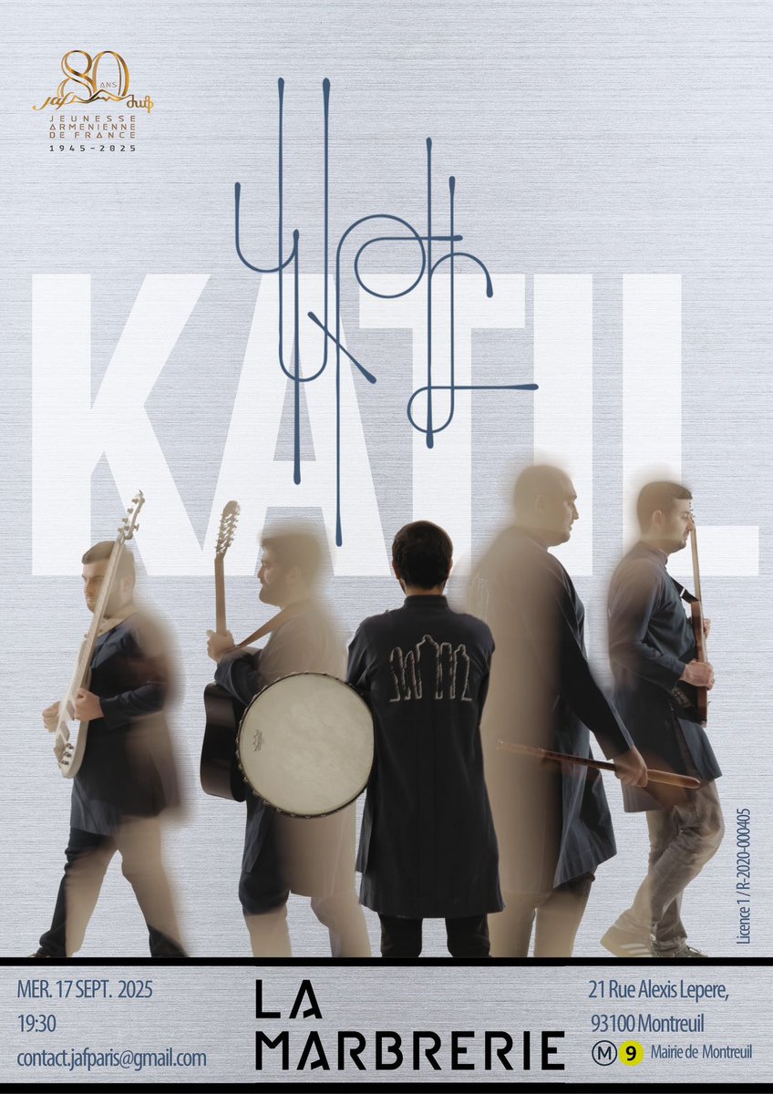 🎵 INÉDIT ! KATIL débarque en France pour la 1ère fois !
Le groupe arménien d’indie folk (3,5M vues avec “Kuzim”) en concert à La Marbrerie 🎶
📅 17 sept 2025 • 19h30
📍 Montreuil (M9)
Pour les 80 ans JAF Paris &amp; 34 ans indépendance Arménie 🇦🇲
armenopole.com/katil.html
#KATIL