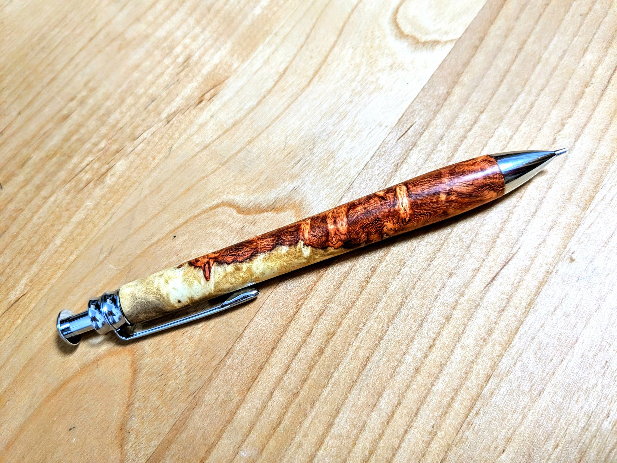 Flamberg 黒檀瘤 木軸シャープペンサンピューラ 木軸ペン 孔雀