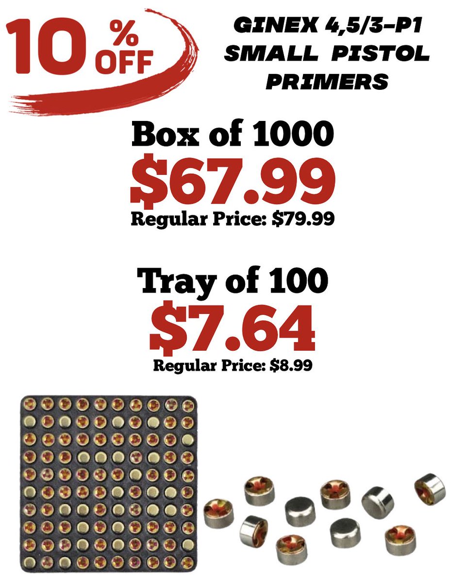 BullseyeNorth's tweet image. bullseyenorth.com/reloading-prim… Free Shipping Over $300, Some Conditions Apply #reloadingbench #primers #gunpowder #canada