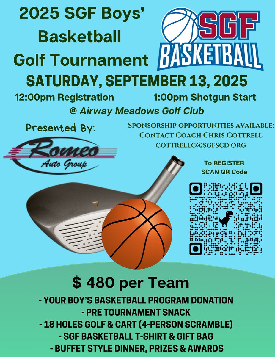 Beautiful morning for🏌🏼‍♀️ ⛳️🏌🏼‍♂️… and when you’ve finished your
 1️⃣🎱 holes today, sign your team up for the <a href="/SGF_Basketball/">South Hoops</a> 🏀 Golf Tournament Fundraiser 

Click the 🔗 ⬇️ to sign your team up today 🏌🏼🏌🏼🏌🏼🏌🏼

docs.google.com/forms/d/e/1FAI…