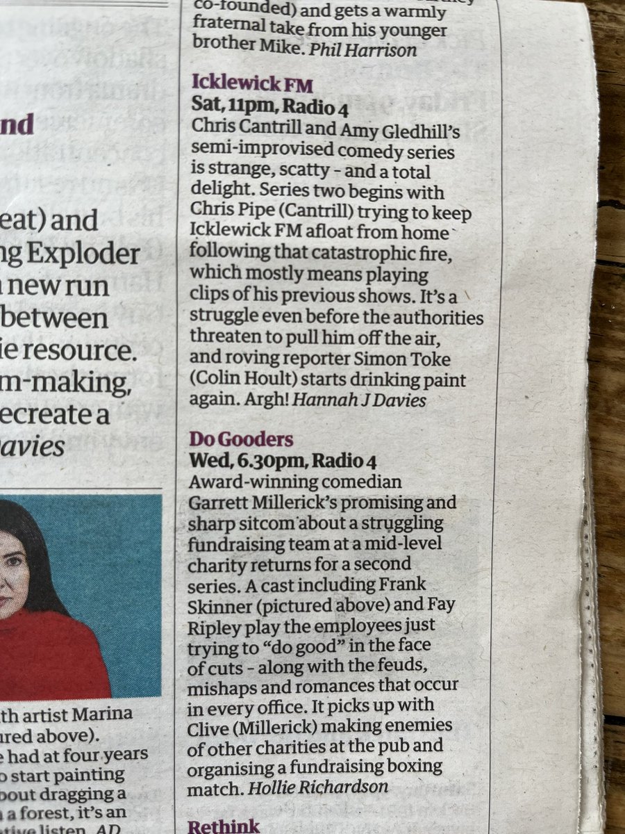 JuliaAMcKenzie's tweet image. Two very nice reviews for Icklewick FM and Do Gooders both starting their second @BBCRadio4 series this week 😄👇