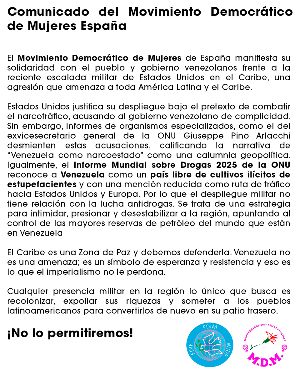 Solidaridad con el pueblo venezolano  

🛑STOP Imperialismo  

✅El Caribe es una zona de #paz 

✅Venezuela no es una amenaza, es esperanza   

 #VenezuelaSeRespeta #VenezuelaVencerá