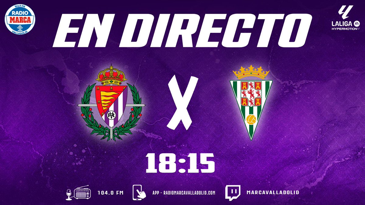 MARCA VALLADOLID (@marcavalladolid) on Twitter photo 🟣 𝙃𝙊𝙔 𝙅𝙐𝙀𝙂𝘼 𝙀𝙇 𝙍𝙀𝘼𝙇 𝙑𝘼𝙇𝙇𝘼𝘿𝙊𝙇𝙄𝘿 en #MarcadorPucela
⚽️ <a href="/realvalladolid/">Real Valladolid C.F.</a> 🆚️ <a href="/CordobaCF_ofi/">Córdoba CF</a>
🗣 Narración: <a href="/chusrodriguez/">Chus Rodríguez</a>
🎤 Inalámbrico: <a href="/jesus_pucela/">Jesús Pérez Baraja</a>
🎙 Comentarios: <a href="/arturalvarado/">Arturo Alvarado 🇪🇦 🇰🇷 🇫🇷</a>
🖥 Estudio: <a href="/Adrian_Gomez99/">Adrián Gómez</a> y <a href="/jcalonsosanz/">Juan Carlos</a> 🟣 𝙃𝙊𝙔 𝙅𝙐𝙀𝙂𝘼 𝙀𝙇 𝙍𝙀𝘼𝙇 𝙑𝘼𝙇𝙇𝘼𝘿𝙊𝙇𝙄𝘿 en #MarcadorPucela
⚽️ <a href="/realvalladolid/">Real Valladolid C.F.</a> 🆚️ <a href="/CordobaCF_ofi/">Córdoba CF</a>
🗣 Narración: <a href="/chusrodriguez/">Chus Rodríguez</a>
🎤 Inalámbrico: <a href="/jesus_pucela/">Jesús Pérez Baraja</a>
🎙 Comentarios: <a href="/arturalvarado/">Arturo Alvarado 🇪🇦 🇰🇷 🇫🇷</a>
🖥 Estudio: <a href="/Adrian_Gomez99/">Adrián Gómez</a> y <a href="/jcalonsosanz/">Juan Carlos</a>