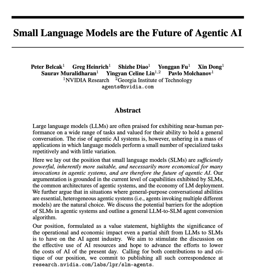 This paper literally shows how NVIDIA plans to make AI agents cheaper and faster