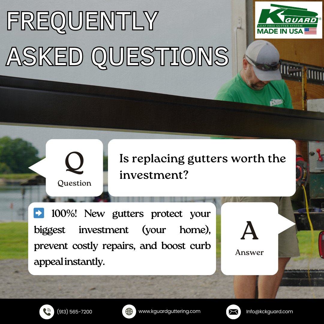 💡 Is replacing gutters worth the investment? Absolutely! 🙌 

New gutters don’t just protect your home from costly water damage — they also boost curb appeal and peace of mind. 🏡✨

👉 Upgrade and protect your biggest investment: your home (913) 565-7200