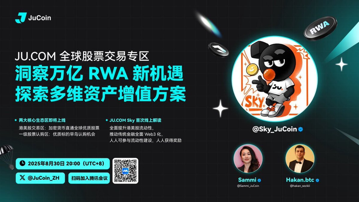 RWA（现实世界资产）是加密行业热门概念，但成功项目稀少；<a href="/JuCoin_ZH/">JuCoin华语 丨百倍平台币，算力淘金高收益 🚀</a> 推出「全球股票专区」，通过打通加密与传统股市资金流，搭建两者交集的桥梁，可能成为RWA落地的标志性时刻，预示币股结合或成主流。

建议听Space回放了解聚币RWA布局👇 #JuCoin