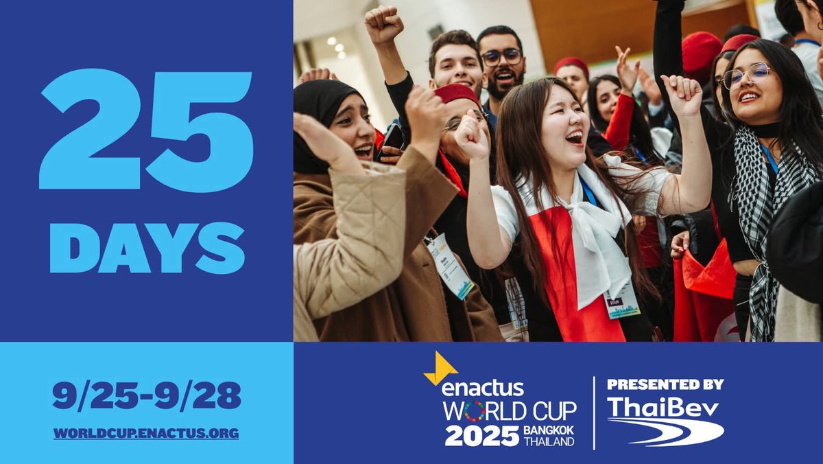Taking place during AND in collaboration with the 2025 Sustainability Expo, the 2025 Enactus World Cup will be the ultimate celebration of renewing, regenerating, and reinventing toward a better future for all! 🧠 🌏 🙌  25 more days to go!

#GenRe #YouthCanDoIt #WeAllWin