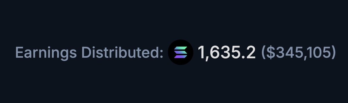 DeFi Tuna earnings distribution screenshot showing 1,635.2 SOL distributed