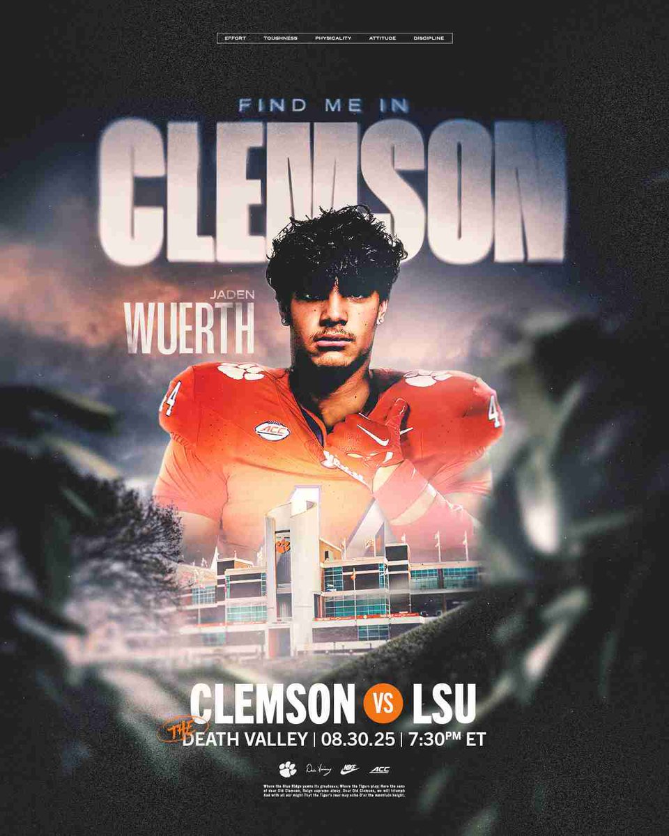 Jaden Wuerth (@jadenwuerth23) on Twitter photo I WILL BE IN DEATH VALLEY TODAY!
<a href="/CoachShugs/">Bret Shugarts</a> <a href="/coach_bras/">Scott Braswell Jr.</a> <a href="/ClemsonInsider/">TheClemsonInsider</a> <a href="/CoachEason1/">Coach Nick Eason</a> <a href="/CoachSump3/">Bernard Sumter Sr.</a> <a href="/Natehinton/">Napoleon Hinton</a> <a href="/JP_Priester/">Jason Priester</a> <a href="/ClemsonFB/">Clemson Football</a> I WILL BE IN DEATH VALLEY TODAY!
<a href="/CoachShugs/">Bret Shugarts</a> <a href="/coach_bras/">Scott Braswell Jr.</a> <a href="/ClemsonInsider/">TheClemsonInsider</a> <a href="/CoachEason1/">Coach Nick Eason</a> <a href="/CoachSump3/">Bernard Sumter Sr.</a> <a href="/Natehinton/">Napoleon Hinton</a> <a href="/JP_Priester/">Jason Priester</a> <a href="/ClemsonFB/">Clemson Football</a>