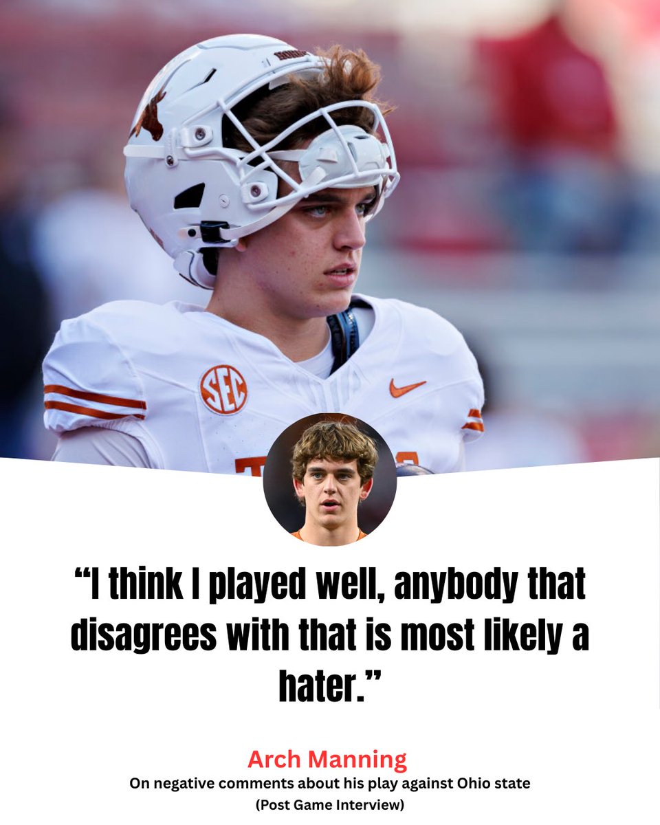 ESPMCFB's tweet image. Arch manning gives his thoughts after a tough loss to #3 ranked Ohio State.

Thoughts?🤔