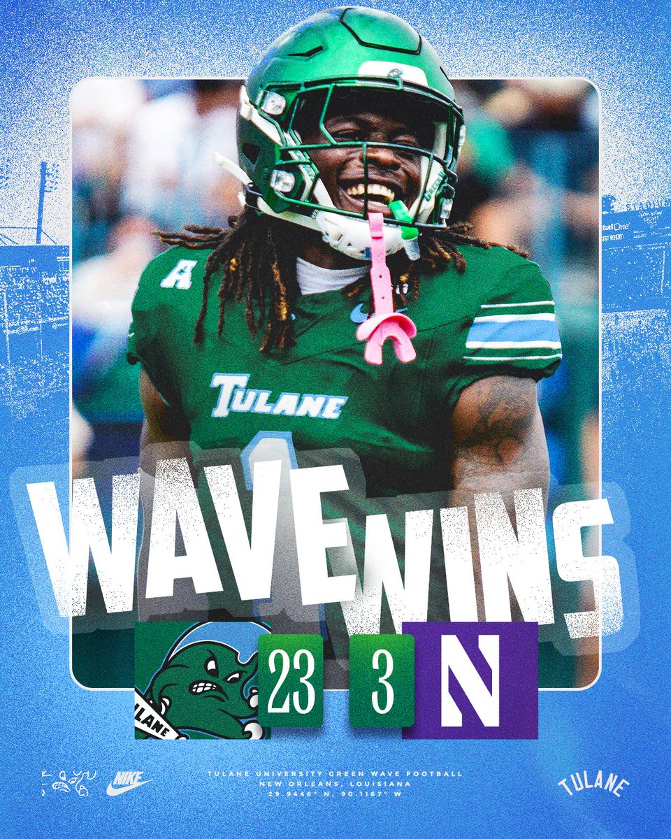 Tulane Football (@greenwavefb) on Twitter photo Wave Win!!!
#RollWave 🌊 Wave Win!!!
#RollWave 🌊