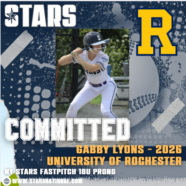 NY Stars player Gabby "Gabe" Lyons is committed to play softball and study at U of Rochester.  Congratulations on putting the work in Gabe!