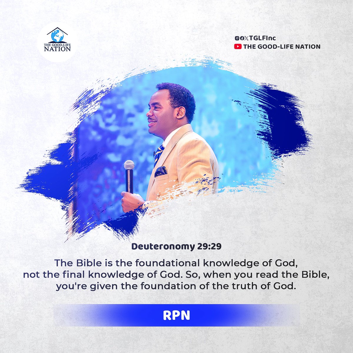 Deuteronomy 29:29
The Bible is the foundational knowledge of God, not the final knowledge of God. So, when you read the Bible, you're given the foundation of the truth of God. -RPN 

#RPN 

#APeopleCome