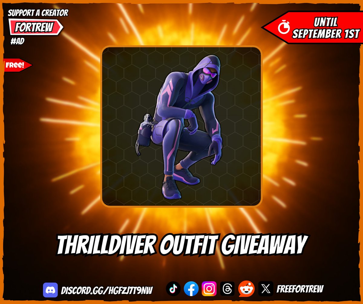 freefortrew's tweet image. Thrilldiver Outfit Giveaway

• Retweet
• Follow @freefortrew and @nandowo

📅 Ends on September 1st