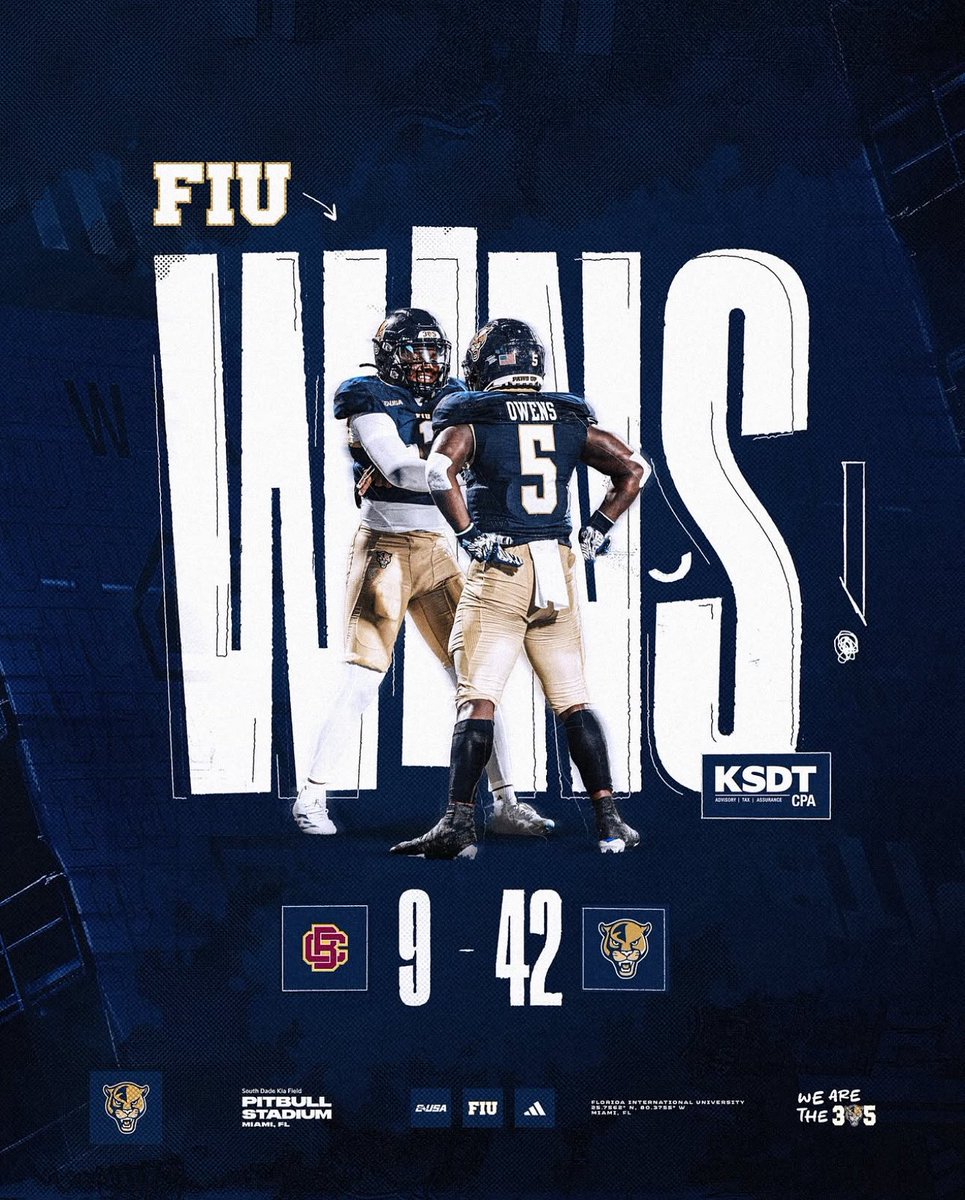 Congratulations Panthers! 🐾🏈
FIU Football opened the season strong with a 41–9 victory over Bethune-Cookman! 💪🔥

Your FIU Police Department is proud to stand with our Panthers on and off the field. 💙💛