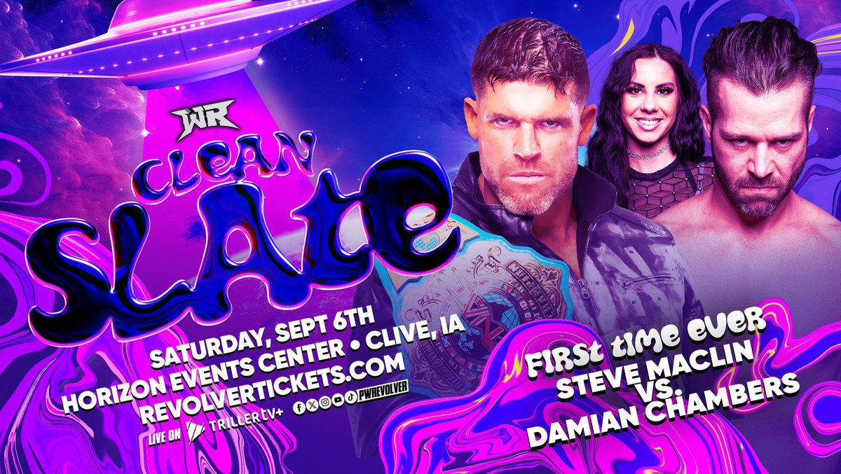 REVOLVER returns to IOWA on Sept 6th for #RevolverSLATE!

Already Signed:
Reed v Swann
Slater v Dante v Mathers v Dereiss
Franci$ v Danger
Maclin v Chambers
Macabre v LMW
Angels v Crist v Crash
Garrett v Clancy
8 Man Tag

🎟️ RevolverTickets.com

Watch LIVE on <a href="/Triller_TV/">TrillerTV</a>+