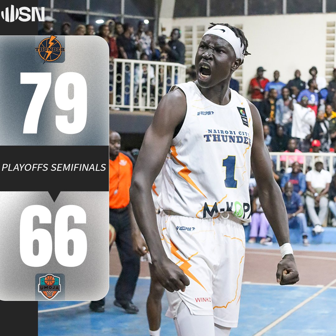 Full-time: Nairobi City Thunder 79 – 66 Umoja. A strong finish sees Thunder power past Umoja to take the win in the semis. #domoresports #kenyabasketball #semifinals