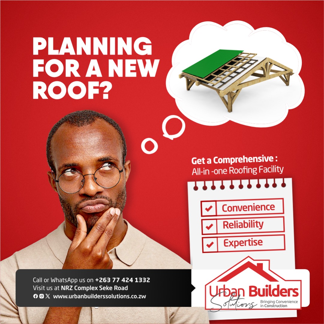 Planning for a new roof?

 Let Urban Builders handle it all—design, materials, and expert installation.
 Call/WhatsApp +263 77 424 1332.

 Your roof, our pride.