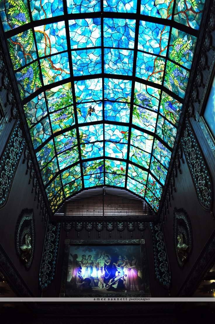Famous stained glass ceiling of the Prabhupada’s Palace of Gold, West Virginia, 1972