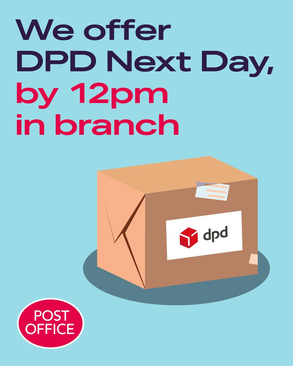 Got an urgent delivery? Get it there tomorrow morning with DPD!

Pop in and send with confidence. Choose DPD Next Day by 12pm for a stress-free delivery Monday to Saturday with1 hour time slot notifications