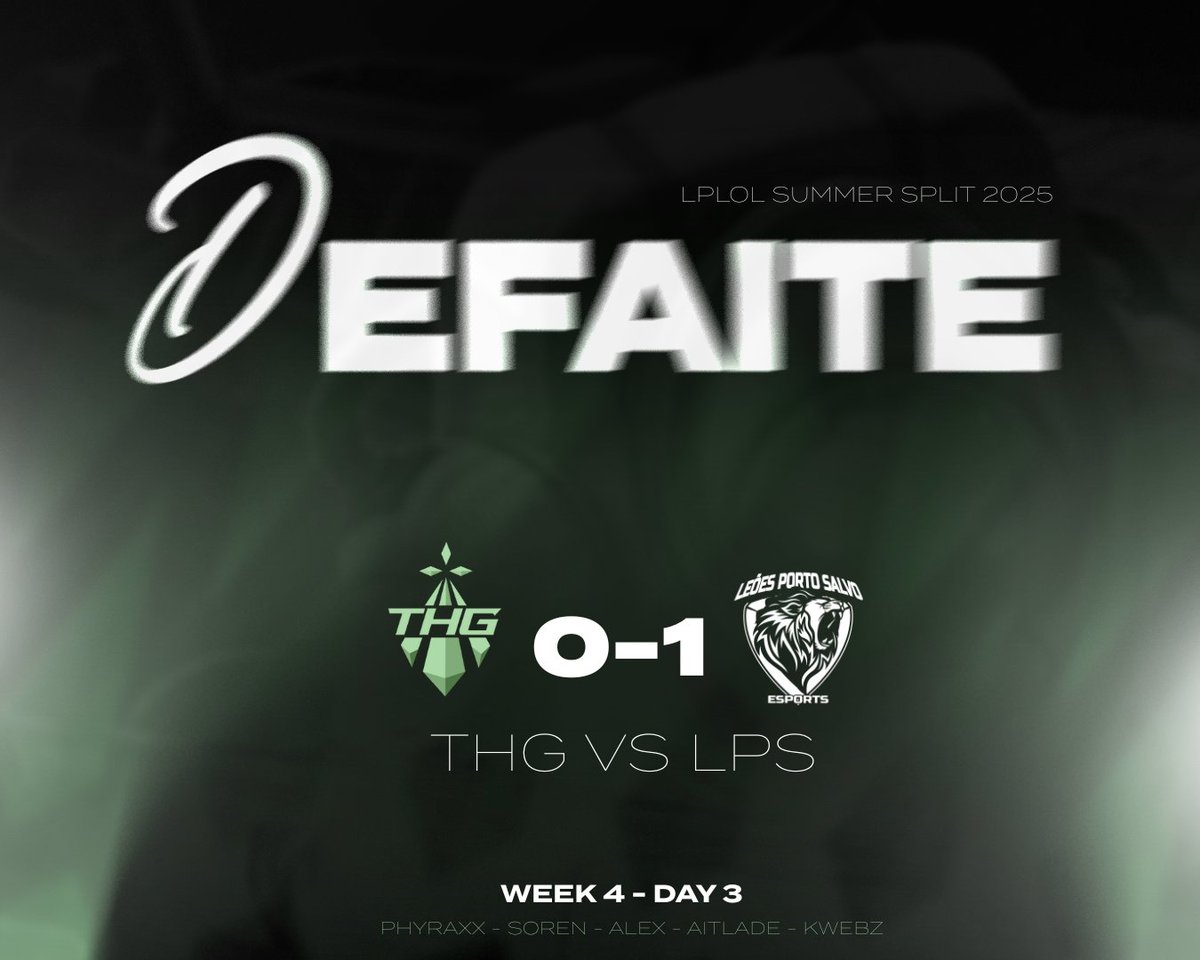 TeamHigh_Ground's tweet photo. ❌ Défaite face à @leoesps_esports ce soir…
Notre aventure en LPLOL s’arrête ici et c’est la fin de ce premier split 😔
Un immense merci à tous ceux qui nous ont soutenus tout au long de la compétition 💚🖤
Ce n’est que le début pour la THG, on reviendra plus forts.
#LPLOL #THGG https://t.co/p4yYjW9fer