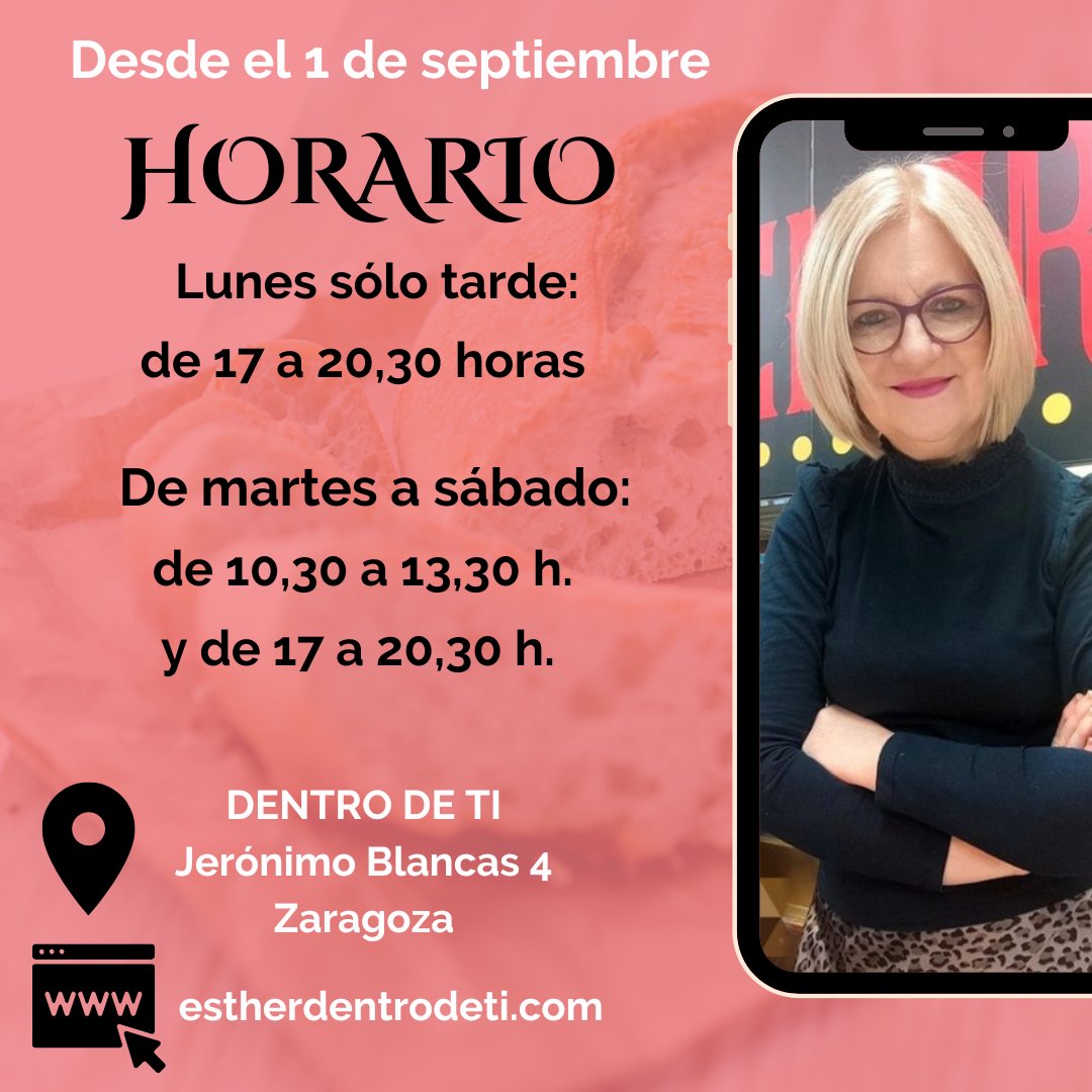 🖤 Nuevo horario en Dentro de Ti 🖤

📅 Lunes: 17:00 – 20:30
📅 Martes a sábado: 10:30 – 13:30 | 17:00 – 20:30
✨ Te esperamos para descubrir, disfrutar y dejarte sorprender.
🌐 estherdentrodeti.com
#DentroDeTi #TiendaErótica #NuevoHorario #Sensualidad #Erotismo #DescubreMás