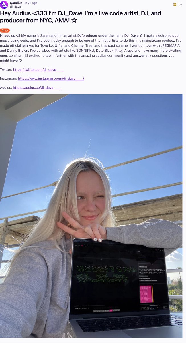 DJ Dave during her Reddit AMA session