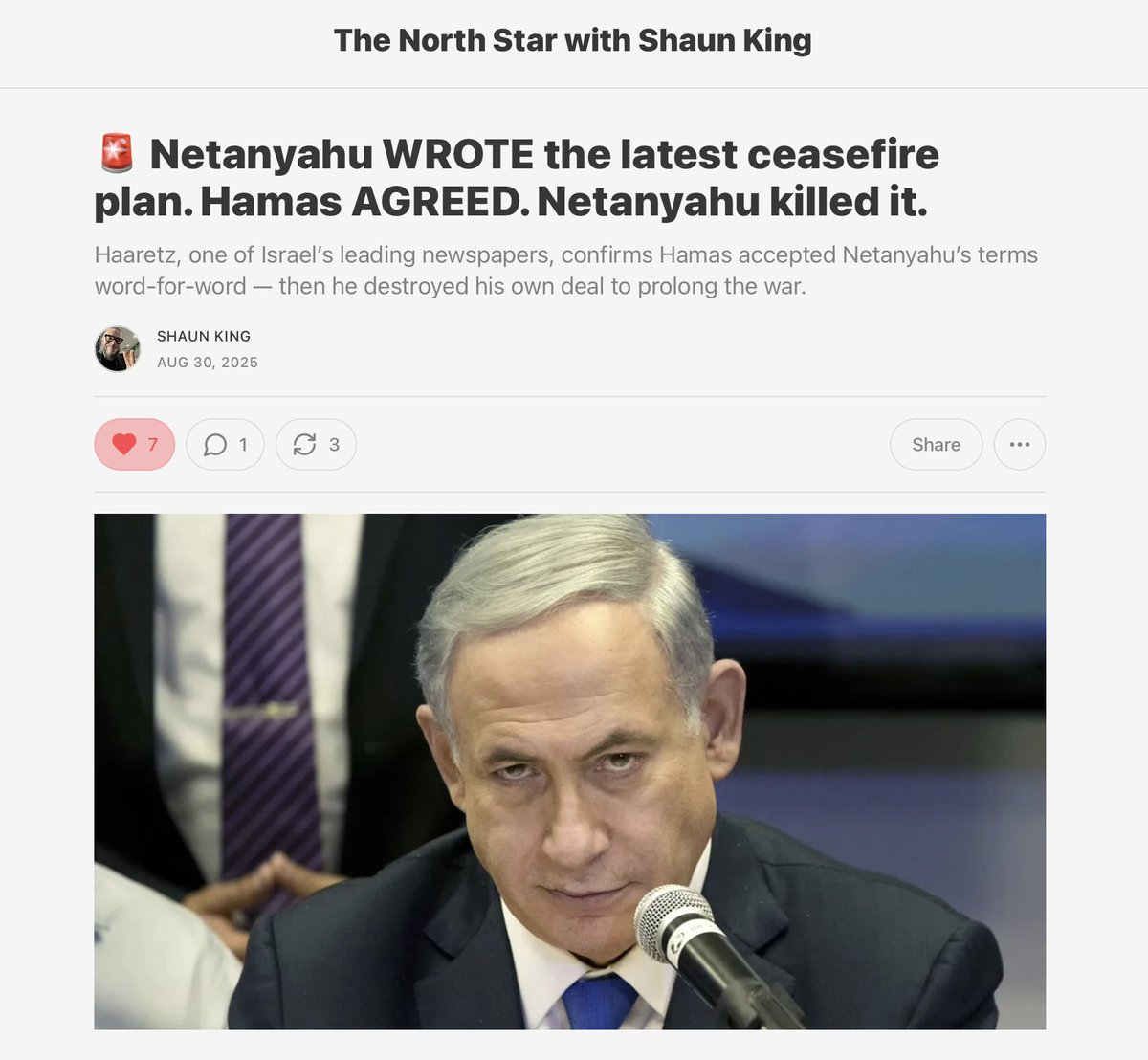 🚨 Netanyahu WROTE the latest ceasefire plan. Hamas AGREED. Netanyahu killed it.

<a href="/haaretzcom/">Haaretz.com</a> confirmed that Egypt took the plan that Netanyahu wrote, told Palestinians to agree to it word for word. They did. 

Netanyahu then REJECTED HIS OWN PLAN. 

🔗🔗Link in the comments.