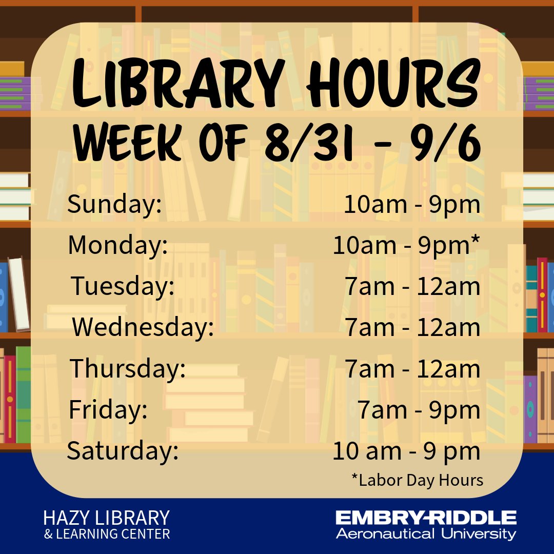 hazylibrary's tweet image. 📅Here are your Hazy Library Hours from August 31 - September 6. Hope to see you here! #HazyLibrary