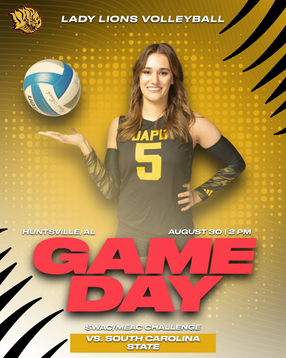 🚨 GAME DAY 🚨
The Lady Lions close out the SWAC/MEAC Challenge this afternoon in Huntsville! 🦁🏐

🆚 South Carolina State
⏰ 2:00 PM
📍 Alabama A&amp;M – Betty Austin Invitational
📺 Watch live: bulldogsallaccess.com