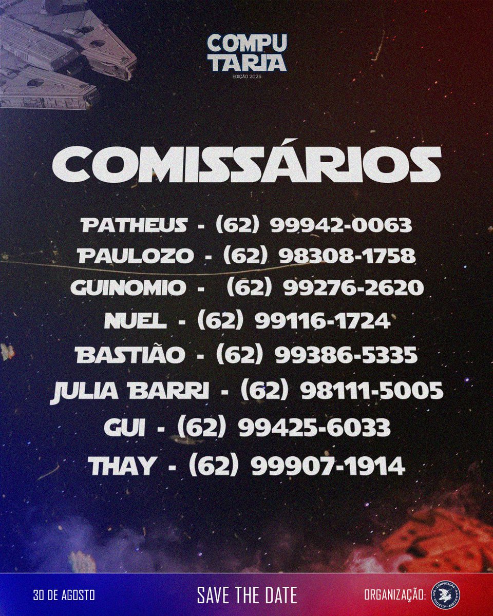 Última chance, jovem Padawan. O ingresso, R$ 85 vale. Pegar, você precisa.

🎟️Garanta seu ingresso na Cheers, Bilheteria Digital ou com um de nossos comissários sem taxa! 

📆 30/08
📍Arena Multiplace 
🌟 Computaria VI: A volta do Cachorrão