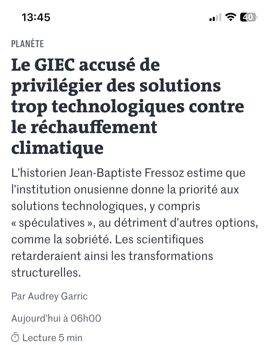 Le GIEC accusé de "retarder les transformations structurelles" en montrant les solutions qui existent, j'avoue que je ne l'avais pas vu venir. 

(en tout cas, ce sera une excellente entrée en matière pour la rentrée avec mes étudiants ce lundi)