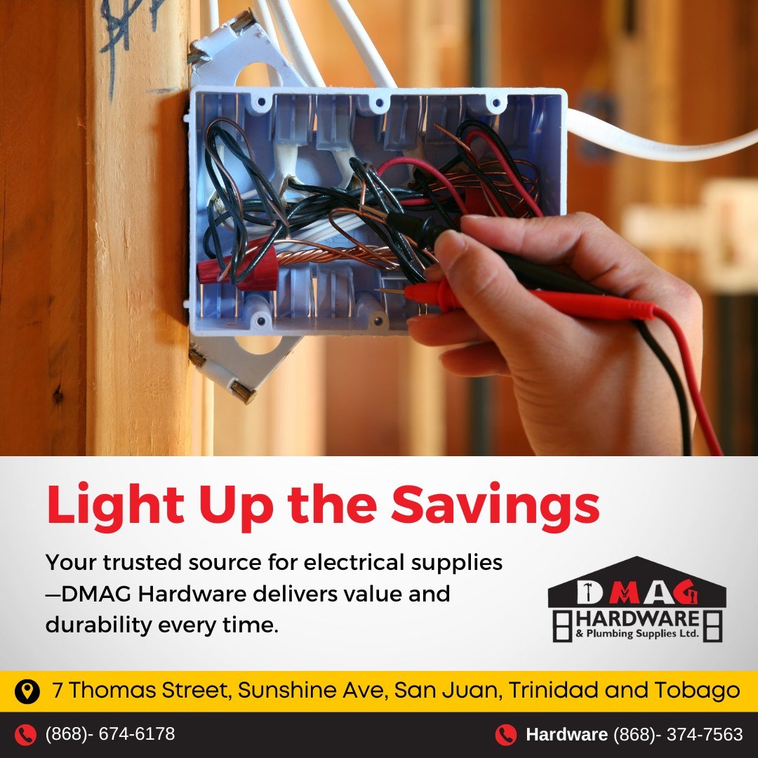 Switch On the Savings

From circuit breakers to plugs and switches—DMAG #Hardware powers your project for less!
.
Contact us at 868-374-7563 via WhatsApp or by calling
 7 Thomas Street, Sunshine Ave, San Juan, Trinidad and Tobago

#TrinidadandTobago