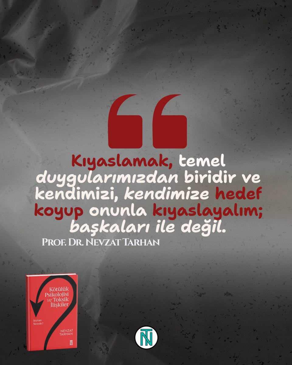 Kıyaslamak zihni bulandırır, insanı hataya sürükler. 

#Kıyaslanmak #Hata #Düşünce #Kötülük #KötülükPsikolojisi #Toksikİlişkiler #NevzatTarhan