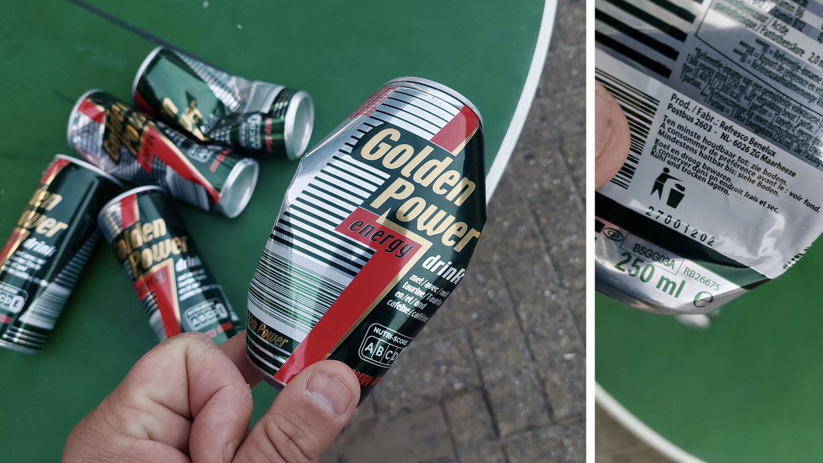 zwerfieRdam's tweet image. De absolute topper onder de statiegeldontduikers bij het zwerfafval is al maandenlang het energiedrankje #GoldenPower. 

Geen illegale import uit het buitenland deze keer, maar een Nederlands fabrikaat van #Refresco uit Maarheeze.