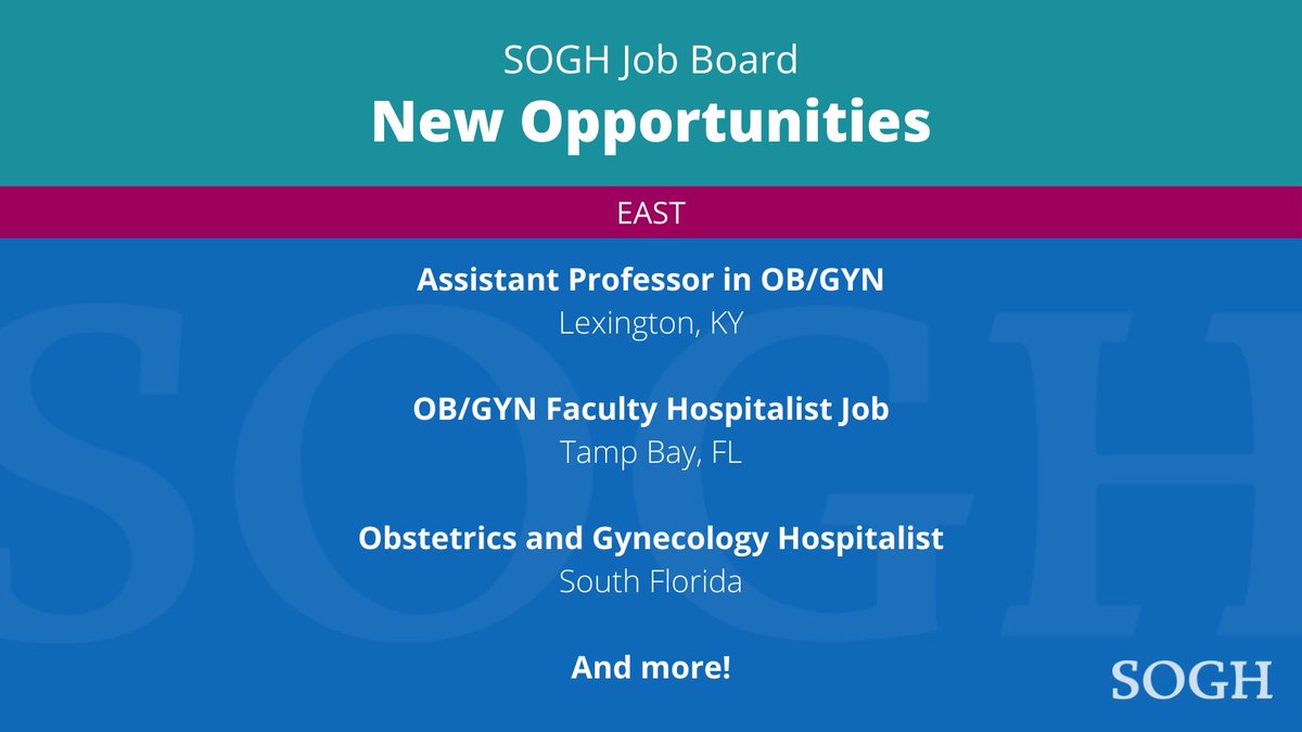 sogh_official's tweet photo. Check out the latest opportunities posted on the SOGH Job Board! Click here to learn more: https://t.co/0YOFJfjq5I 

#obgyn #sogh #nowhiring #jobopportunities #medicalprofessional https://t.co/DSs4dFX8n5