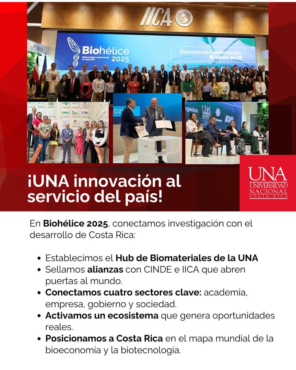 ✅En dos días, #Biohélice2025 articuló academia, industria, sector público, organismos internacionales y emprendedores, marcando un antes y un después para la #bioeconomía y la #biotecnología costarricense.

Como resultado: firmamos convenios con #IICA y #CINDE que ponen en