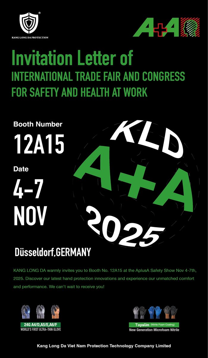 kld_da's tweet image. Once again we will be exhibiting at the AplusA show in Dusseldorf Germany!  Come to booth 12A15 to explore the unmatched comfort and performance of our newest glove innovations, we would love to receive you!