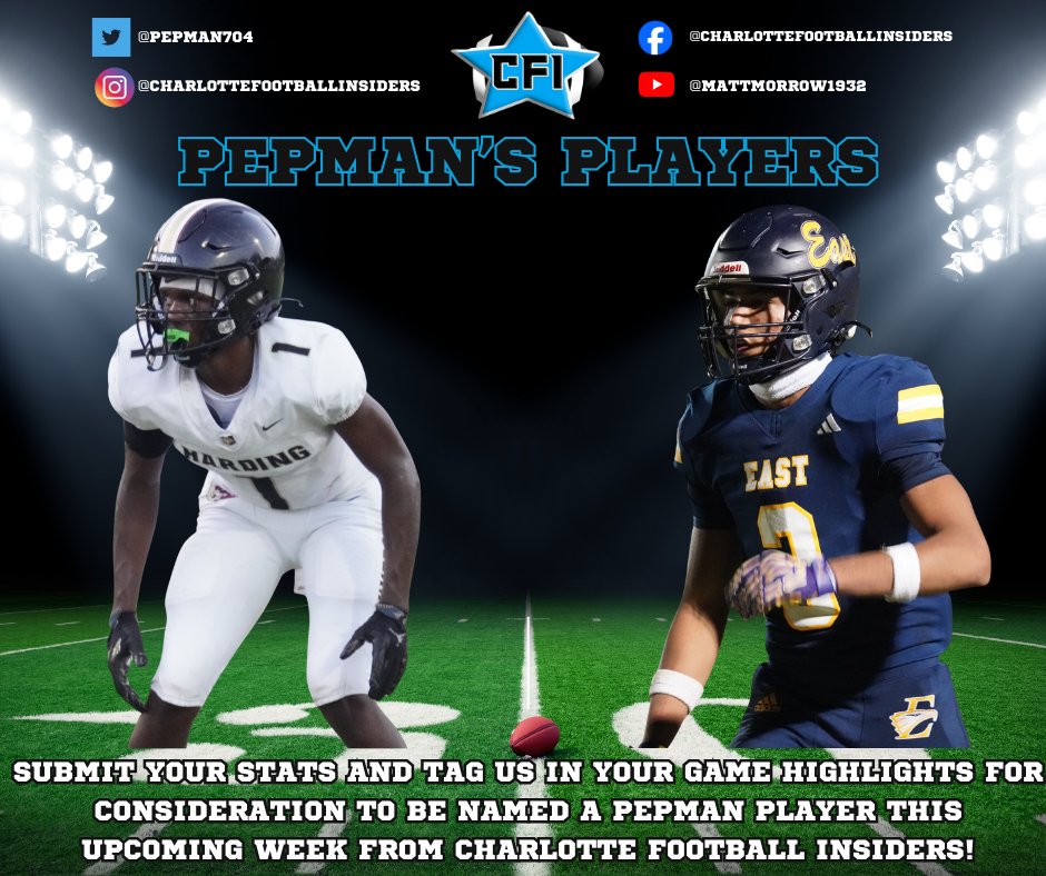 Tag Us or DM Us with your stats/film from last night for consideration in next week's Pepman's Players OR featured on Prep Redzone North Carolina!
