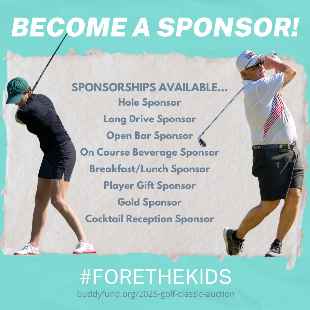 When you sponsor the Buddy Fund Golf Classic &amp; Auction, you’re not just supporting an event—you’re changing lives. Your sponsorship helps provide thousands of at-risk, underserved kids with the equipment they need to experience the joy of sports. buddyfund.org/2025-golf-clas…