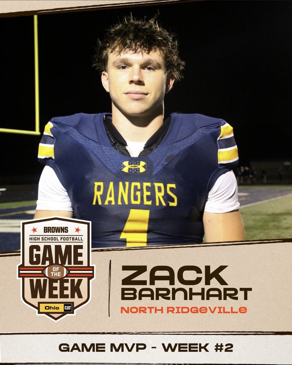 Zack Barnhart (@zack_barnhart) on Twitter photo Blessed to receive Browns High School Football Game Of The Week MVP for week 2!
<a href="/NRRangerFootba1/">NR_Ranger_Football</a>
<a href="/DaleRodick/">Dale Rodick II</a>
<a href="/T3Performance1/">T3 Performance Campus</a> Blessed to receive Browns High School Football Game Of The Week MVP for week 2!
<a href="/NRRangerFootba1/">NR_Ranger_Football</a>
<a href="/DaleRodick/">Dale Rodick II</a>
<a href="/T3Performance1/">T3 Performance Campus</a>