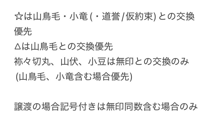 【交換・譲渡】
刀剣乱舞 刀猫 刀にゃん グラッテ アクリルコースター

譲→☆則宗、△大般若、五虎退
求→山鳥毛、小竜(、道誉)＞蜻蛉切＞袮々切丸、山伏＞小豆(1点)＞定価

条件画像2枚目優先
都内手渡し、郵送可