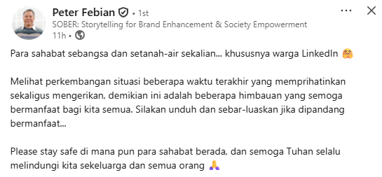 darilinkedin's tweet photo. Orang-orang di LinkedIn juga makin banyak yang menyuarakan tentang kondisi Indonesia. Makin luas jangkauannya, makin besar gaungnya. Ingat, tujuan kita adalah supaya pemerintah berbenah.

Ingat juga untuk tetap saling jaga. 

Yuk kita wujudkan slogan kita, Bersatu Berdaulat. Bersatu kita rebut kembali kedaulatan rakyat.