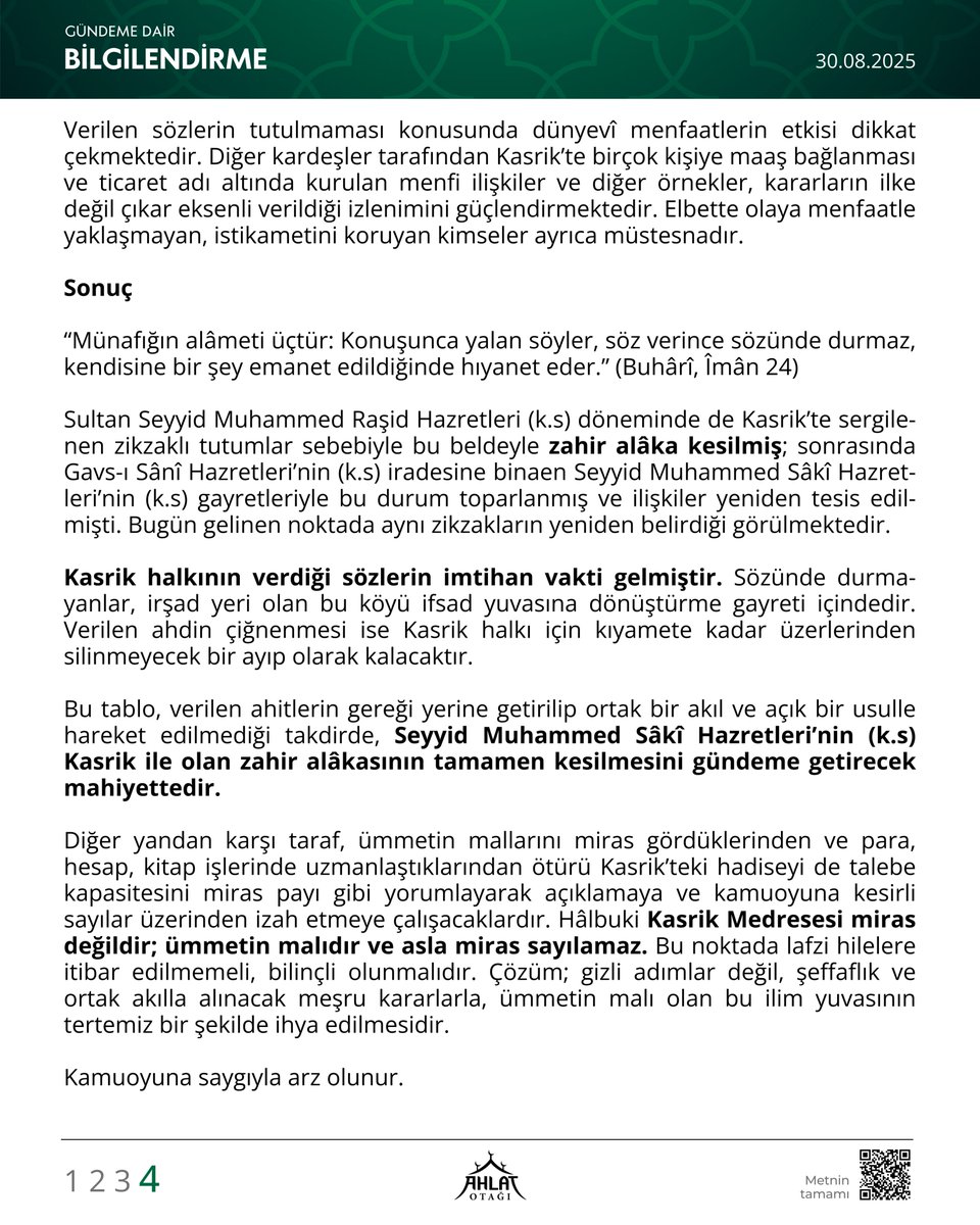 Gündeme Dair Bilgilendirme

Kasrik'te yaşanan son gelişmeler