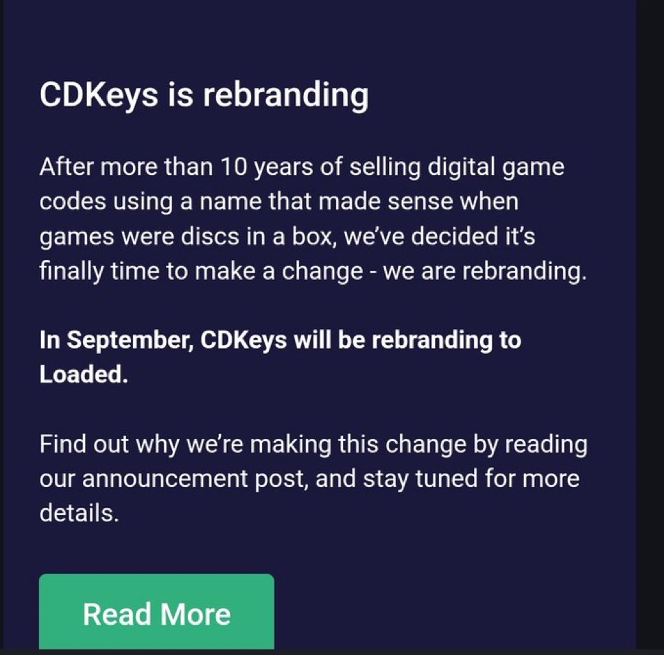 Pirat_Nation's tweet image. CDKeys is rebranding from September 1st. 

It will no longer be called CDKeys; the company's new name will be Loaded.