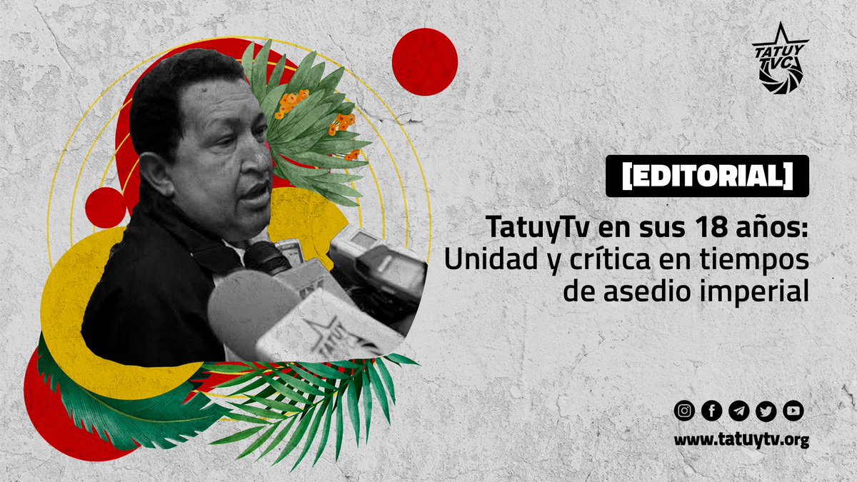 "En nuestra modesta trinchera comunicacional seguiremos reivindicando el pensamiento y acción del Comandante Chávez. No perderemos de vista al enemigo histórico, pero tampoco olvidaremos el horizonte socialista en el camino."

Nuestro editorial: tatuytv.org/tatuytv-en-sus…